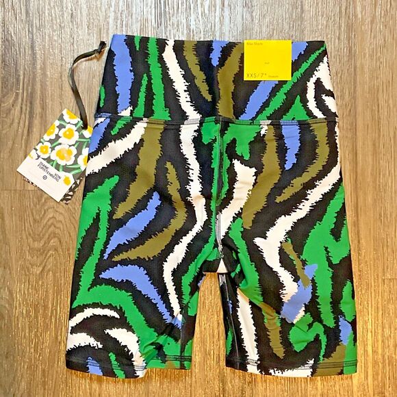 Diane Von Furstenberg DVF Target Disco Zebra Bike Shorts Green Blue Size XXS NWT - Picture 4 of 8